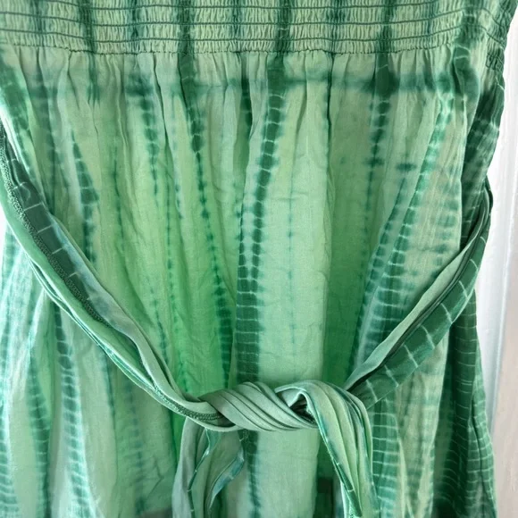 Guess Green Tiered Tie-Dye Maxi Dress with Smocked Bodice - Picture 4 of 6
